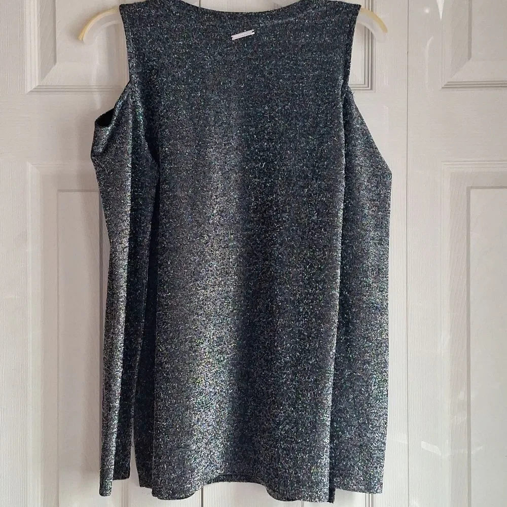 Michael Kors Shimmery Silver Cold Shoulder Sweater Sz M